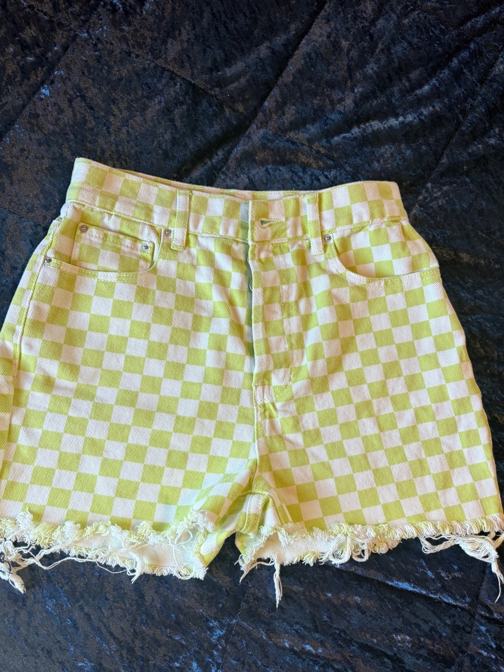PacSun Lime Green and White Checkerboard Denim Shorts
